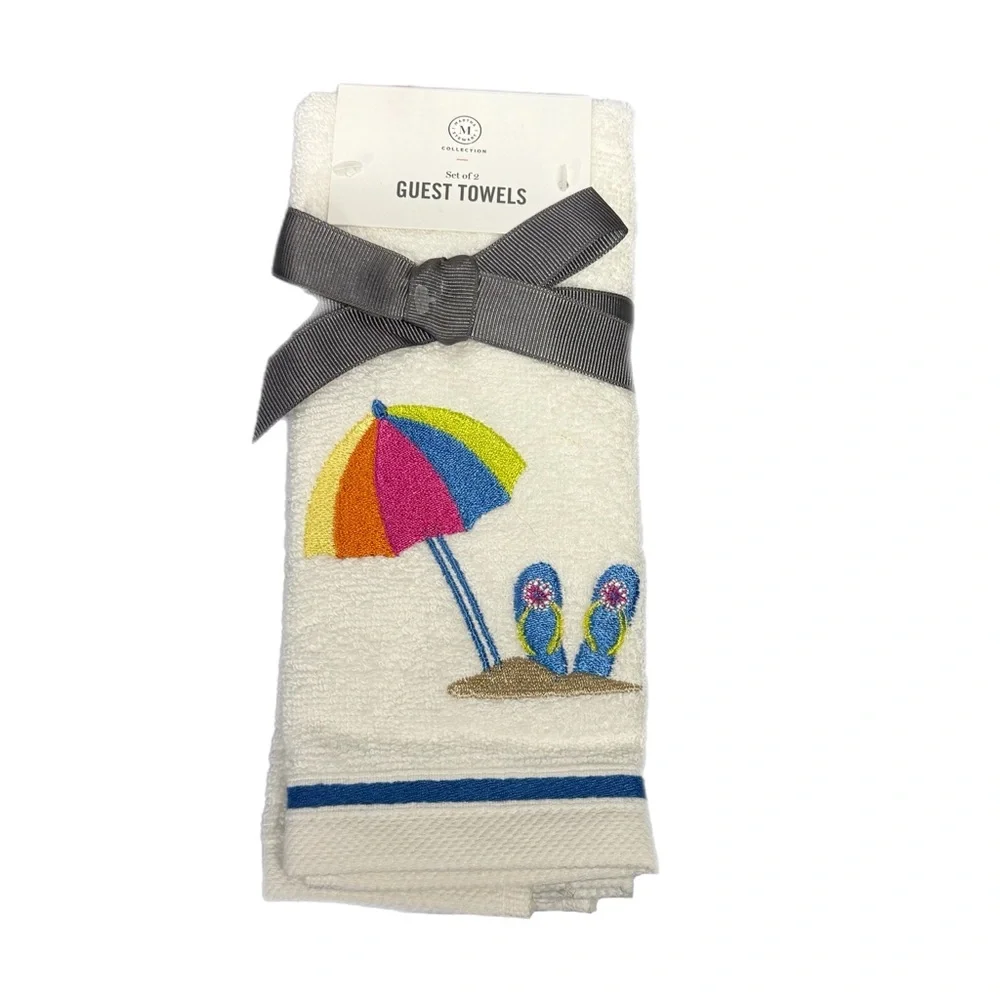 Martha Stewart Fingertip Towel Set Beach Embroidered Cotton Guest OS